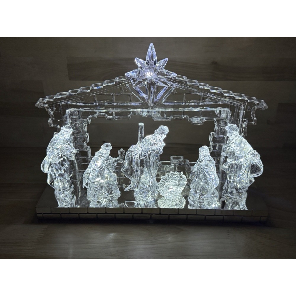 Kurt Adler Battery-Operated Clear Light-Up Musical Nativity Scene EUC Christmas